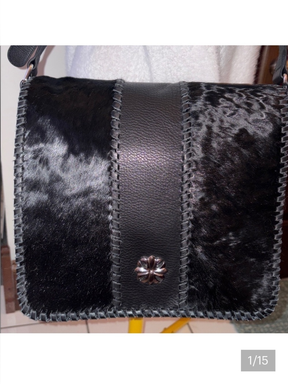 Aqua Madonna Hair calf Leather pebble Leather messenger bag full front flap NWOT